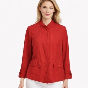 Wintersilks Silk Linen Button Front Red Jacket Size M
